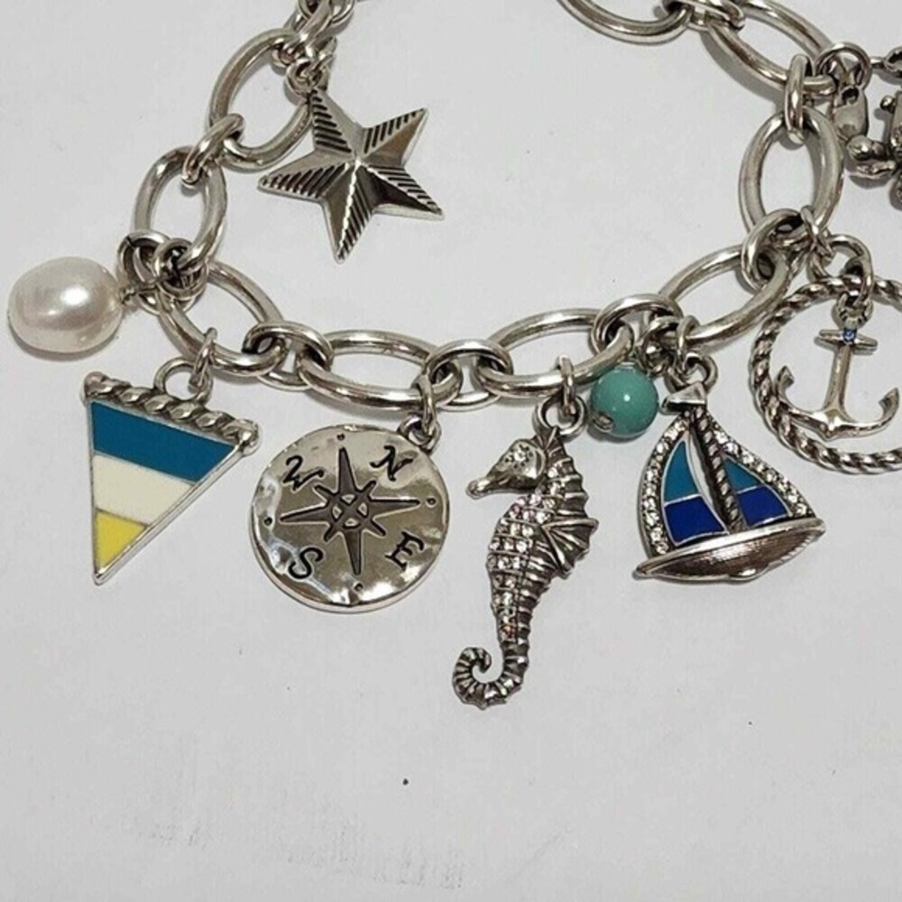 Brighton Blue Water crab, seahorse, star, sailboat, and pearl charm bracelet new - Picture 2 of 9